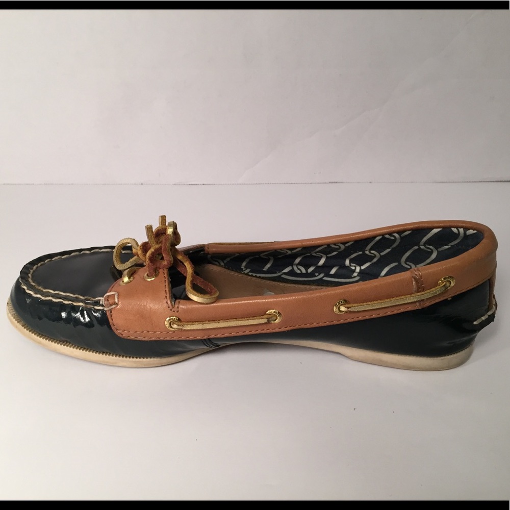 SPERRY Navy Blue/Brown Gold Lace Shoes 6.5M US - Picture 5 of 8